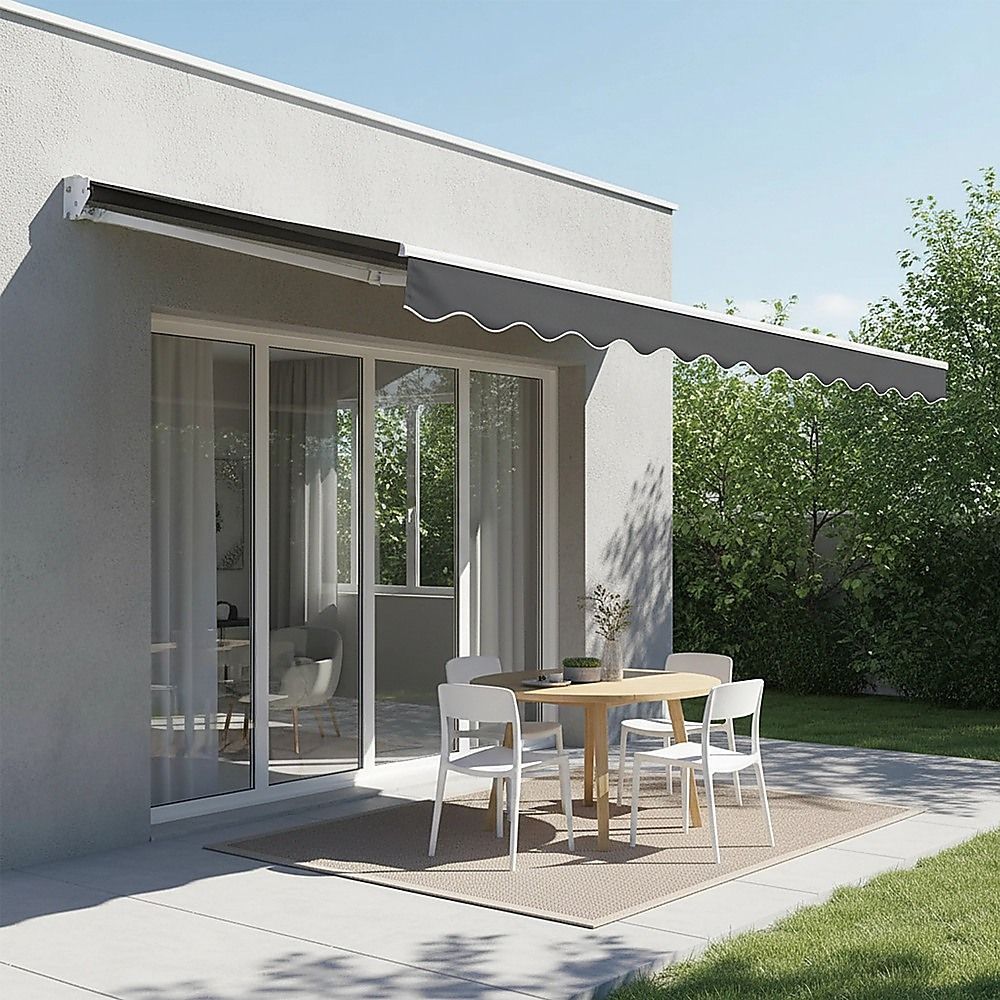Outdoor Awning Folding Arm Retractable Sunshade Canopy 3.0m x 2.5m Grey