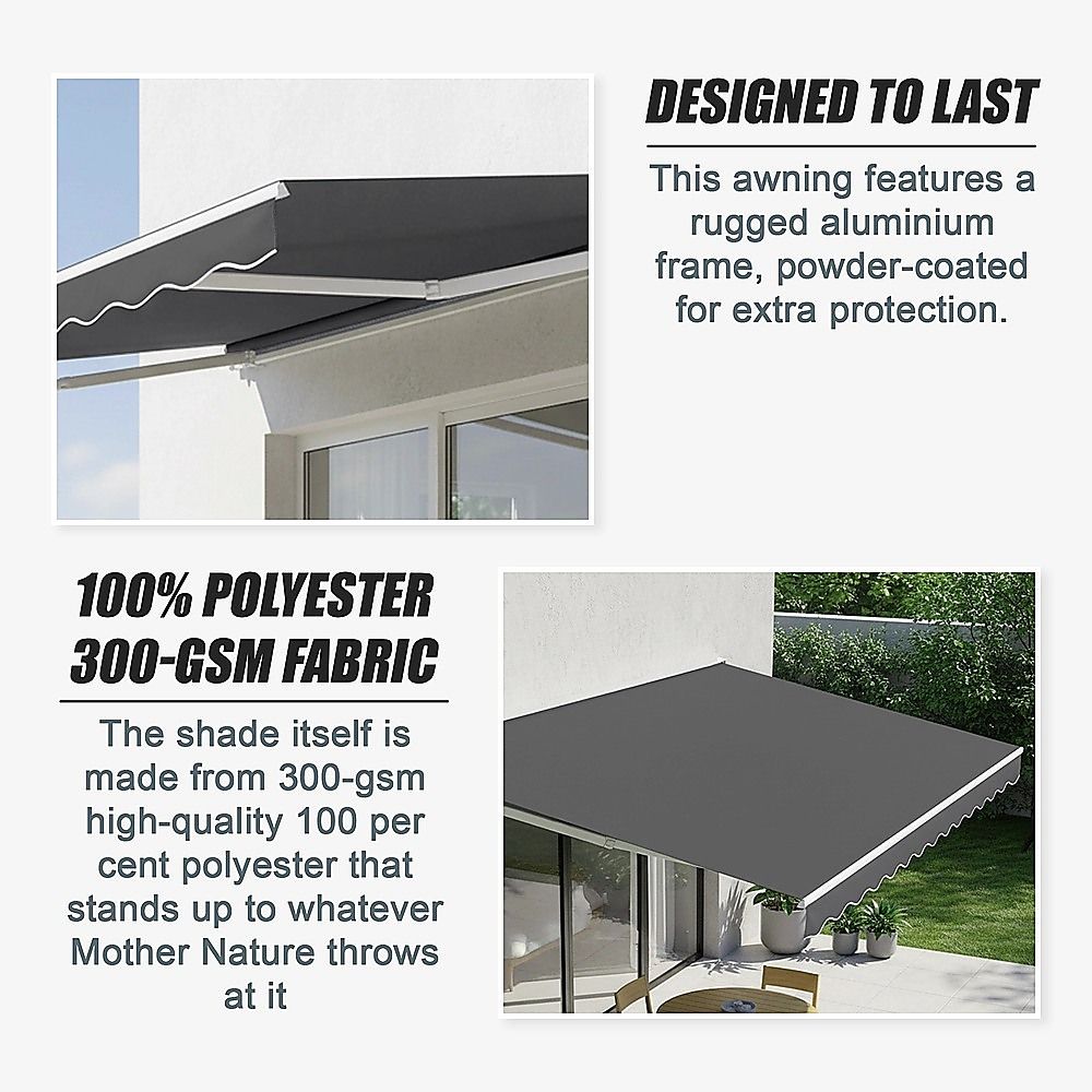 Outdoor Awning Folding Arm Retractable Sunshade Canopy 3.0m x 2.5m Grey