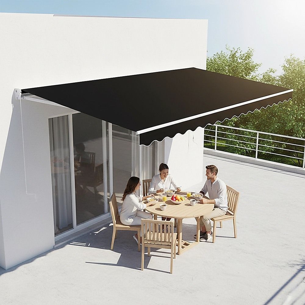 Outdoor Awning Folding Arm Retractable Sunshade Canopy 3.0m x 2.5m Black