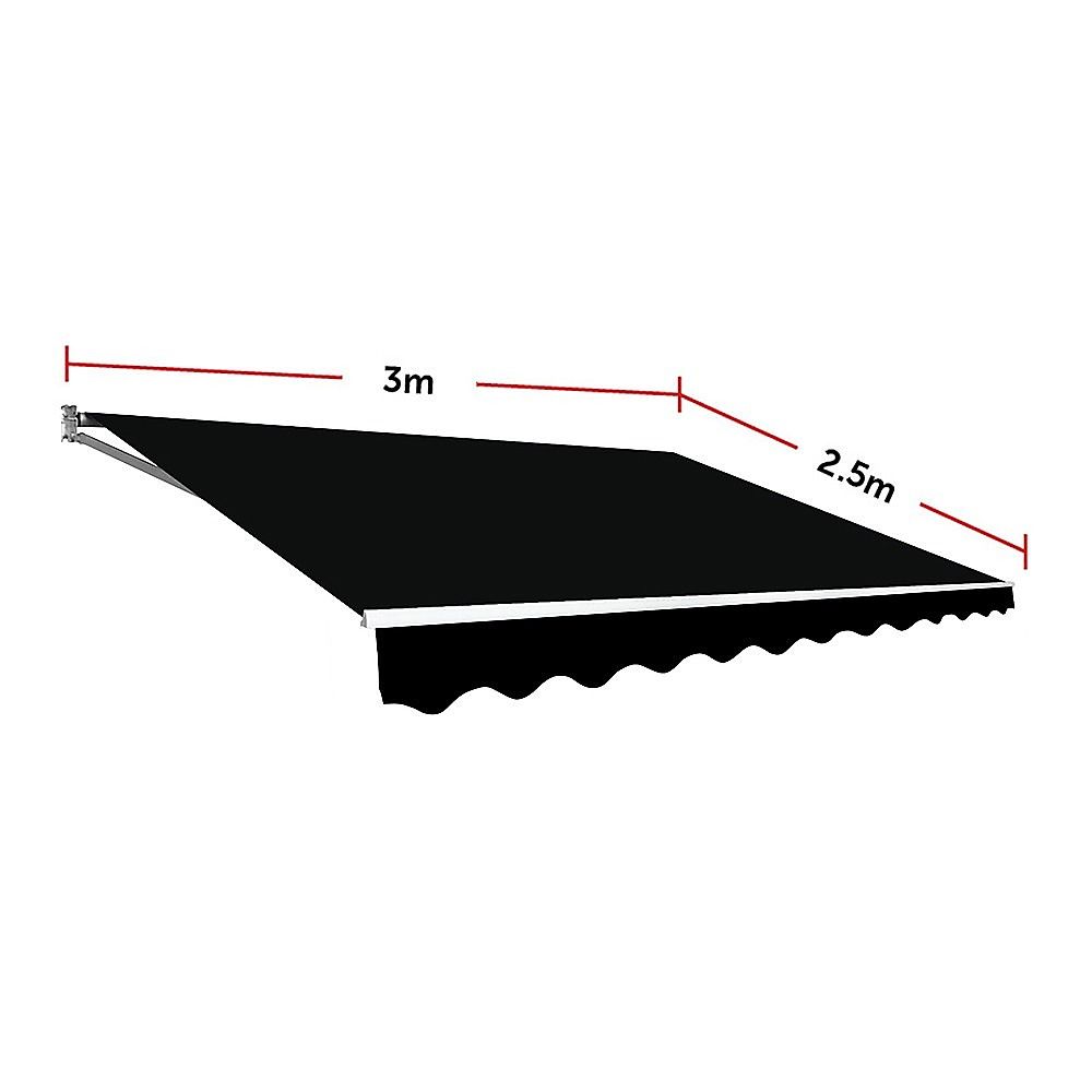 Outdoor Awning Folding Arm Retractable Sunshade Canopy 3.0m x 2.5m Black