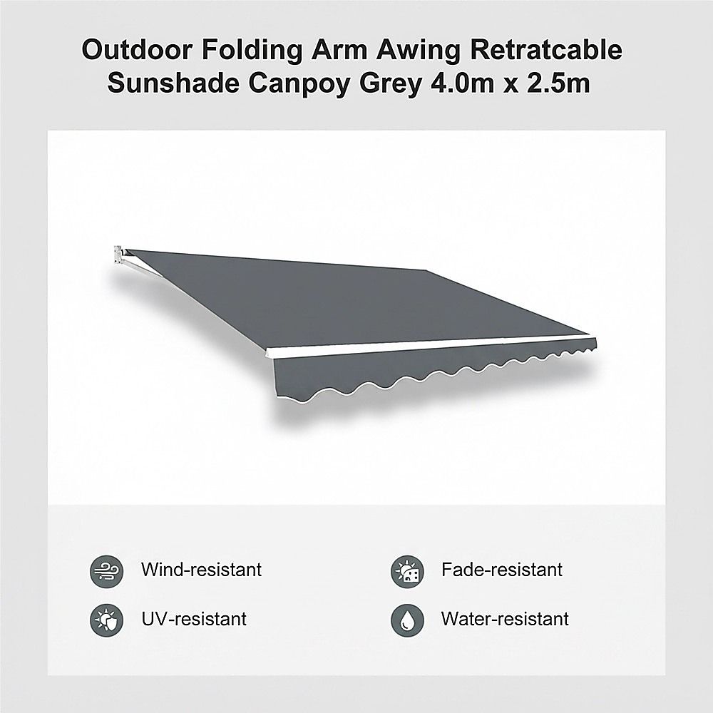 Outdoor Awning Folding Arm Retractable Sunshade Canopy 4.0m x 2.5m Grey