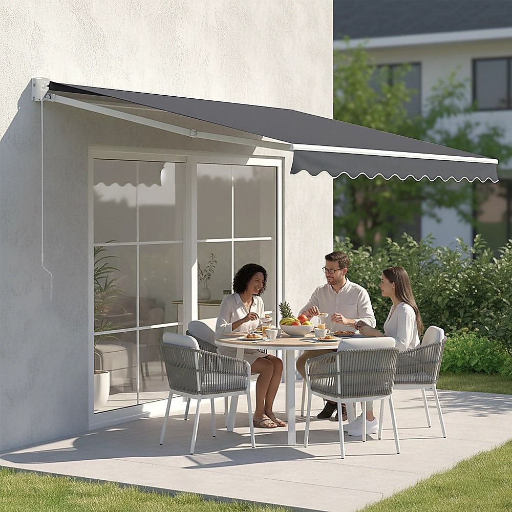 Outdoor Awning Folding Arm Retractable Sunshade Canopy 4.0m x 2.5m Grey