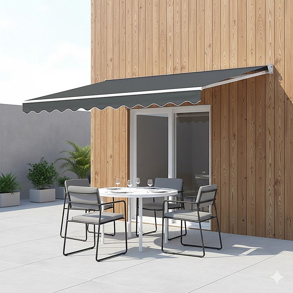 Outdoor Awning Folding Arm Retractable Sunshade Canopy 4.0m x 2.5m Grey