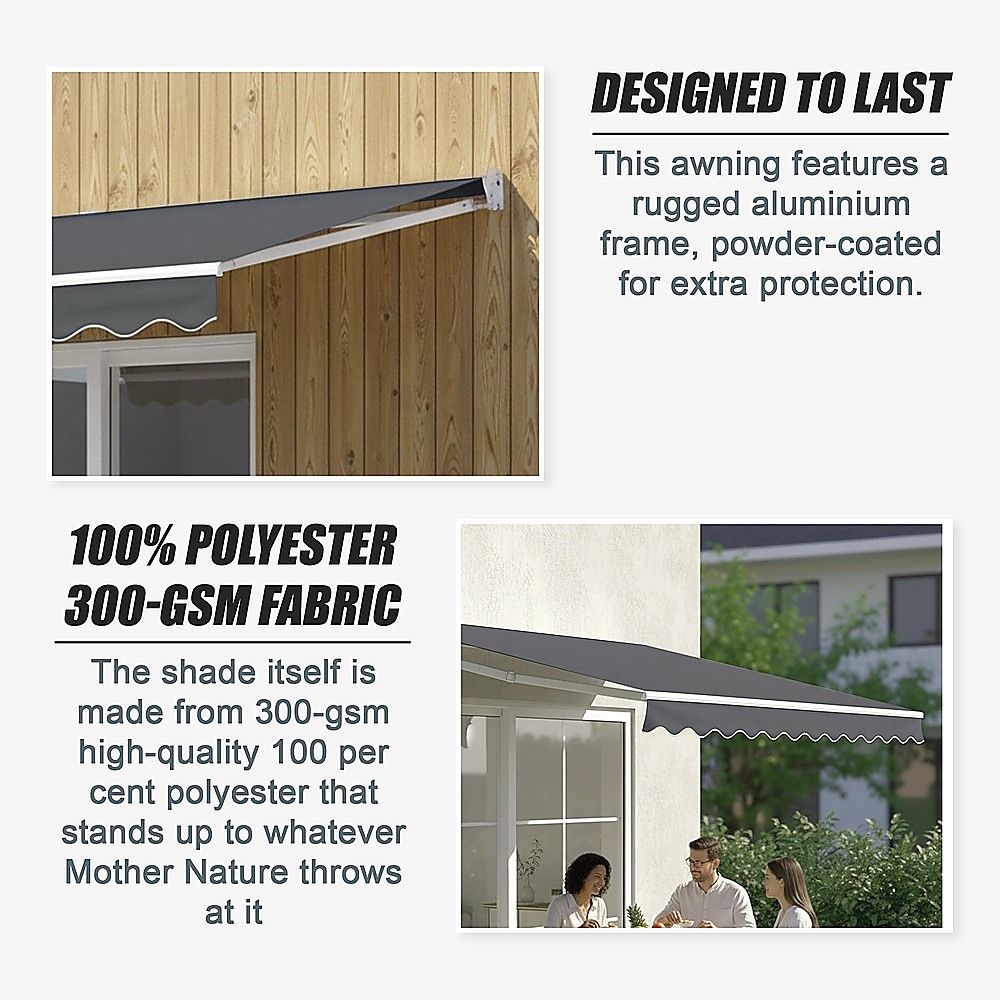 Outdoor Awning Folding Arm Retractable Sunshade Canopy 4.0m x 2.5m Grey