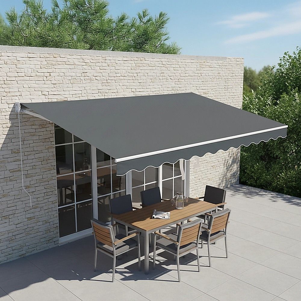 Outdoor Awning Folding Arm Retractable Sunshade Canopy 5.0m x 2.5m Grey