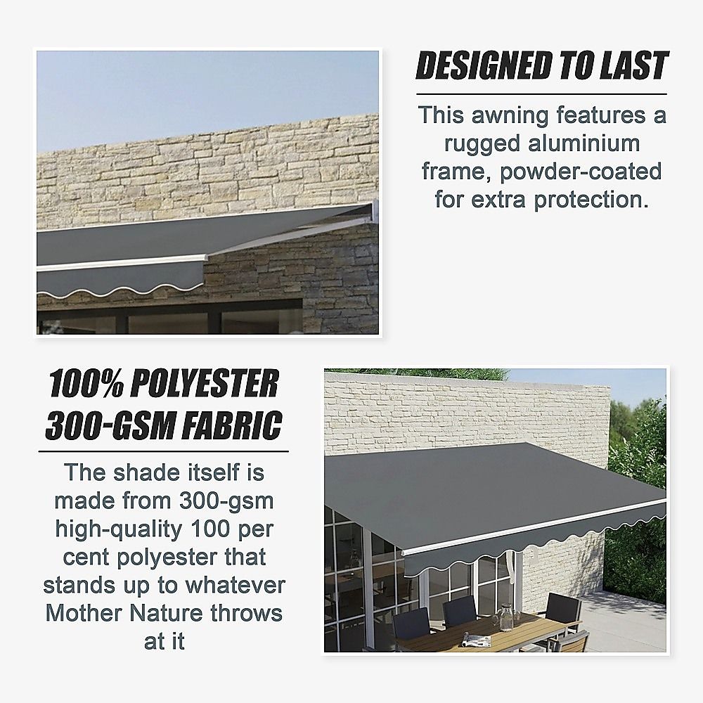 Outdoor Awning Folding Arm Retractable Sunshade Canopy 5.0m x 2.5m Grey