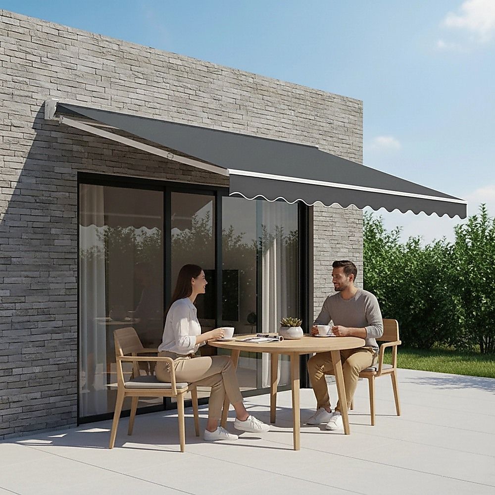 Outdoor Awning Folding Arm Retractable Sunshade Canopy 4.0m x 3.0m Grey