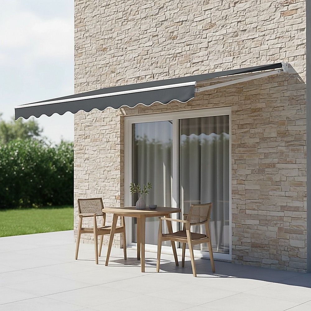 Outdoor Awning Folding Arm Retractable Sunshade Canopy 4.0m x 3.0m Grey
