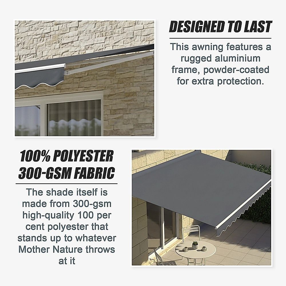 Outdoor Awning Folding Arm Retractable Sunshade Canopy 4.0m x 3.0m Grey