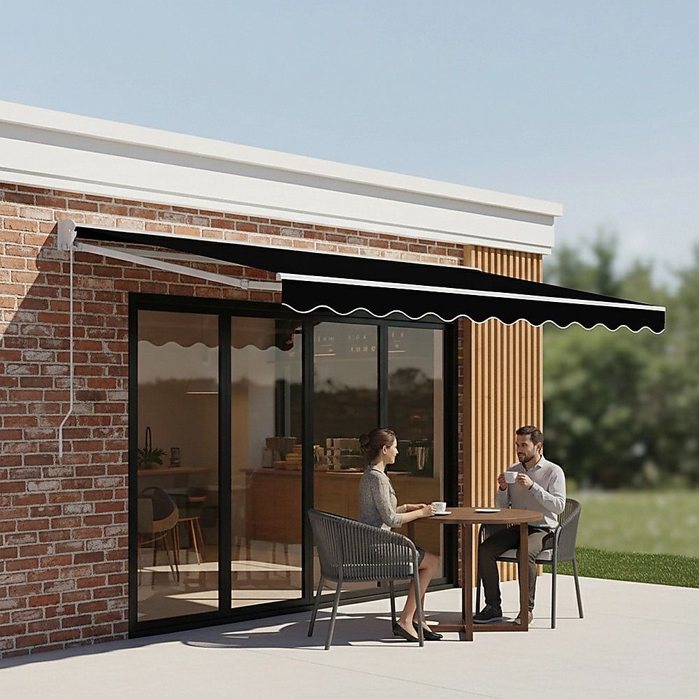Outdoor Awning Folding Arm Retractable Sunshade Canopy 4.0m x 3.0m Black