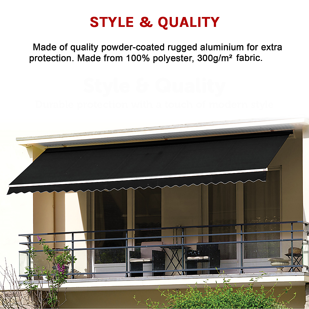 Outdoor Awning Folding Arm Retractable Sunshade Canopy 4.0m x 3.0m Black