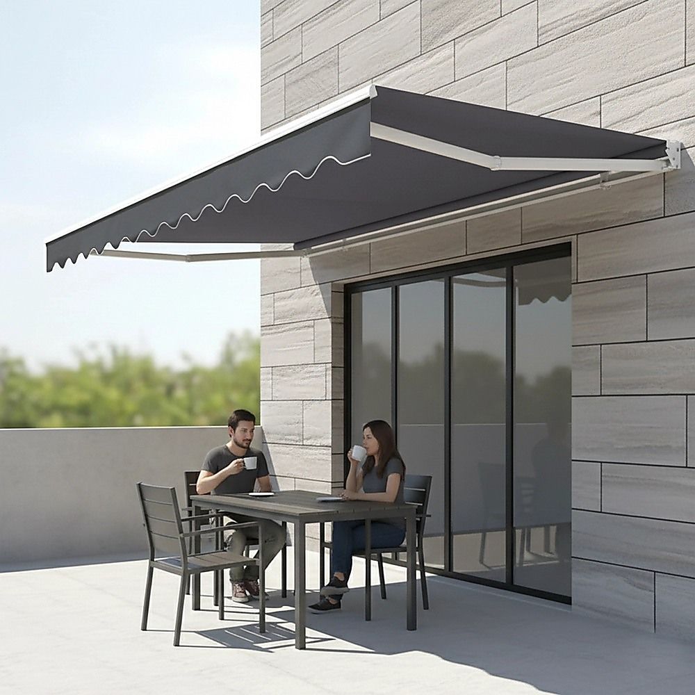 Outdoor Awning Motorised Folding Arm Retractable Sunshade Canopy 3.0m x 2.5m Grey