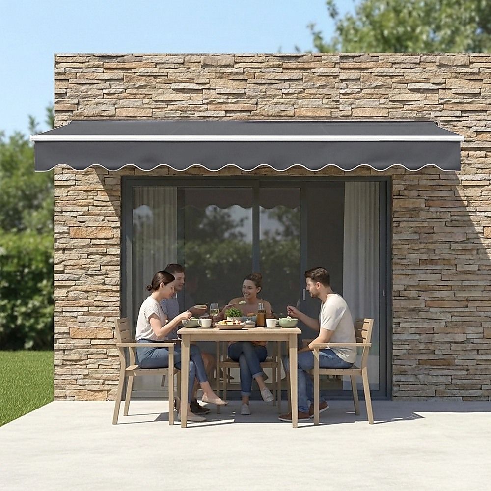 Outdoor Awning Motorised Folding Arm Retractable Sunshade Canopy 4.0m x 2.5m Grey