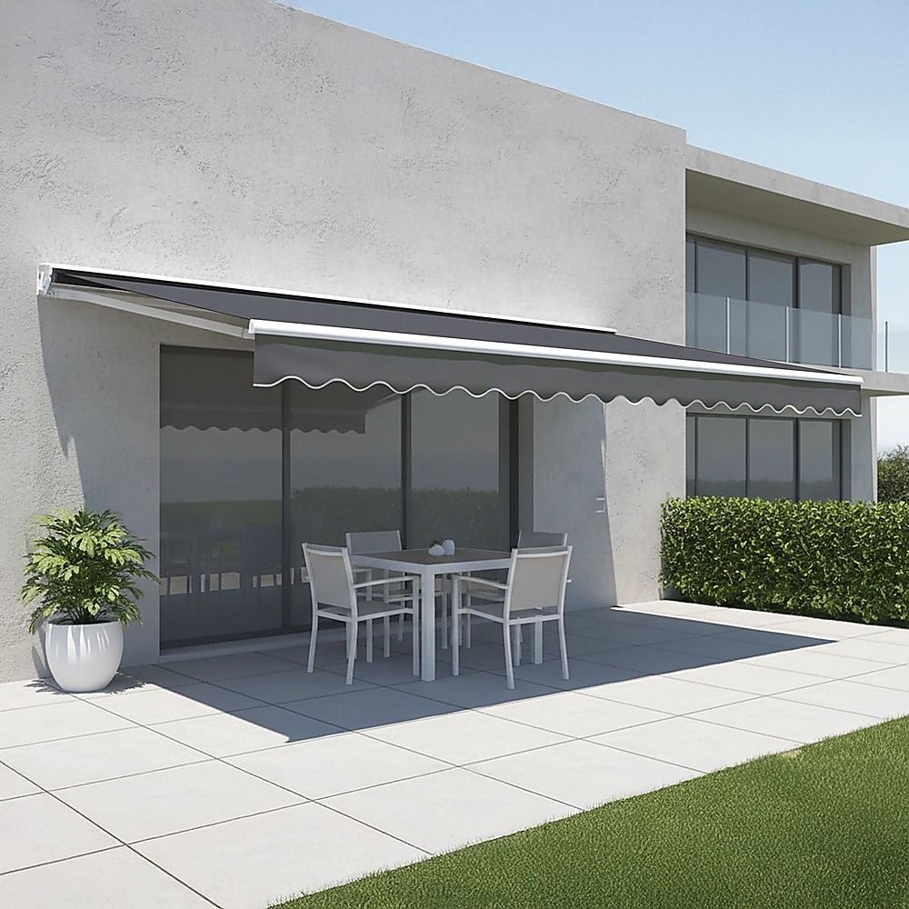 Folding Arm Awning Motorised Outdoor Retractable Sunshade Canopy Grey 4.0m x 3.0m
