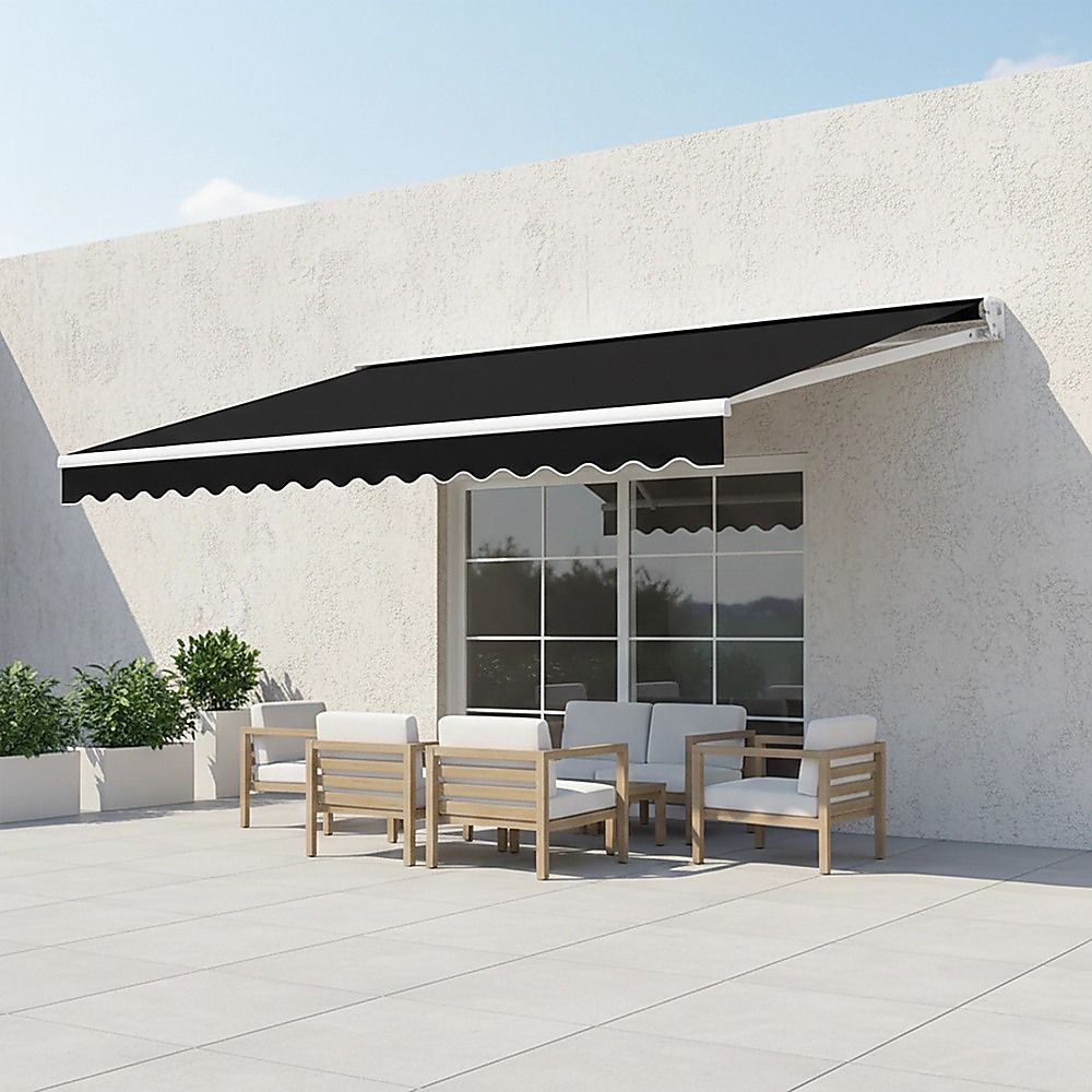 Folding Arm Awning Motorised Outdoor Retractable Sunshade Canopy Black 4.0m x 3.0m