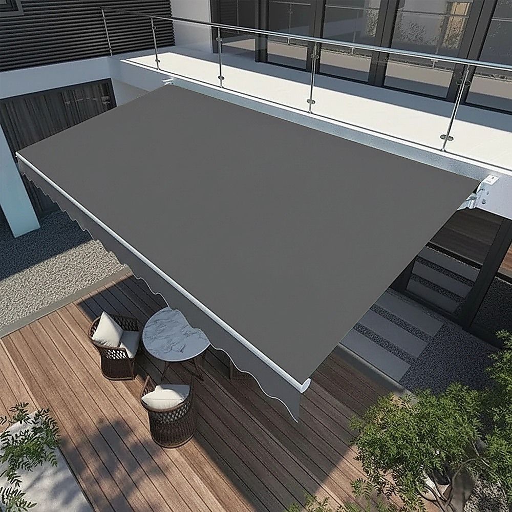 Folding Arm Awning Motorised Outdoor Retractable Sunshade Canopy Grey 5.0m x 2.5m