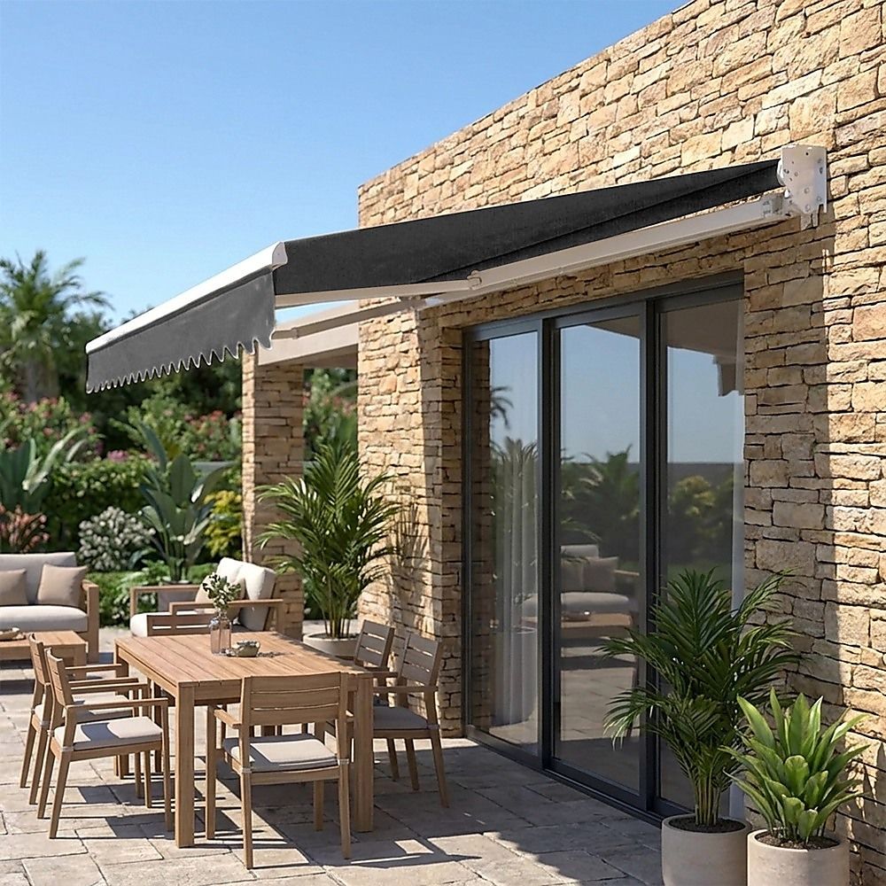 Folding Arm Awning Motorised Outdoor Retractable Sunshade Canopy Grey 5.0m x 2.5m