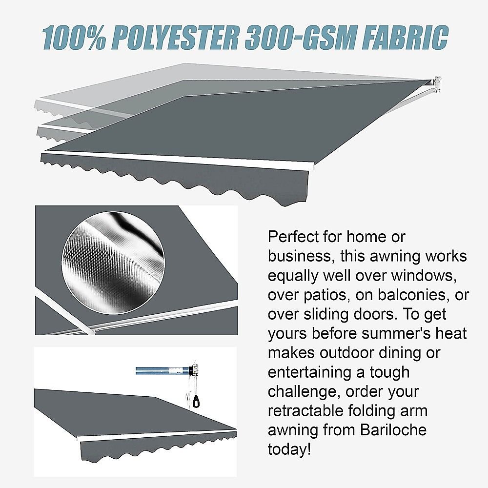 Folding Arm Awning Motorised Outdoor Retractable Sunshade Canopy Grey 5.0m x 2.5m