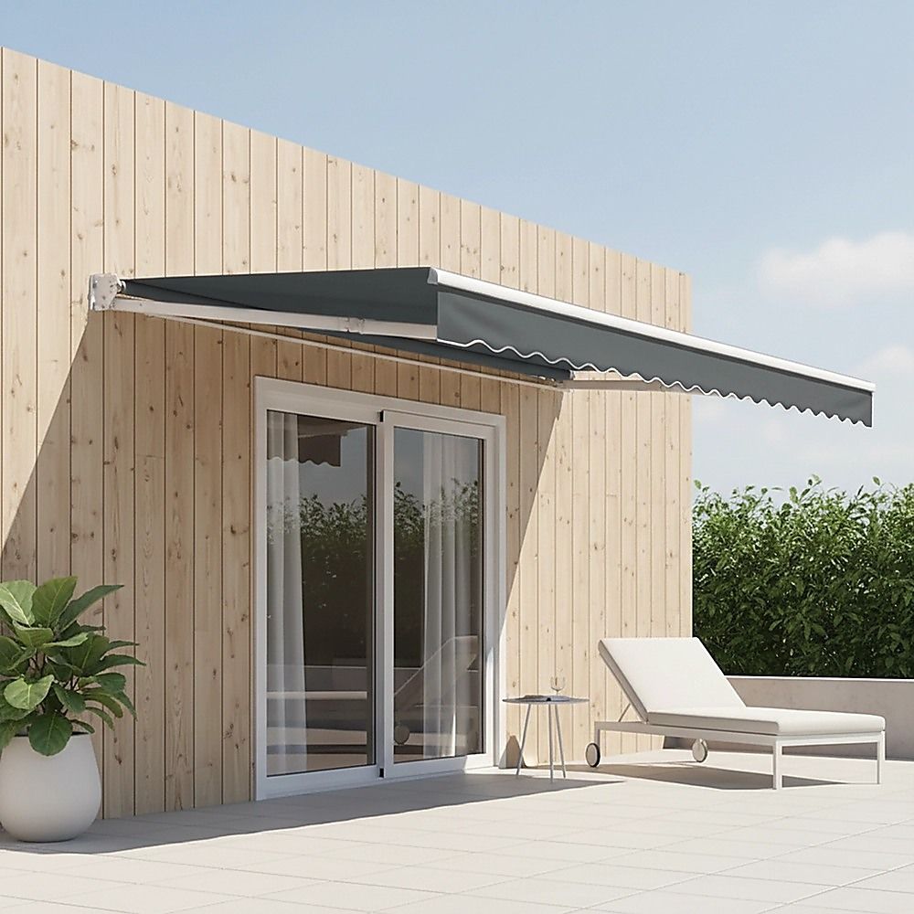 Folding Arm Awning Motorised Outdoor Retractable Sunshade Canopy Grey 5.0m x 3.0m