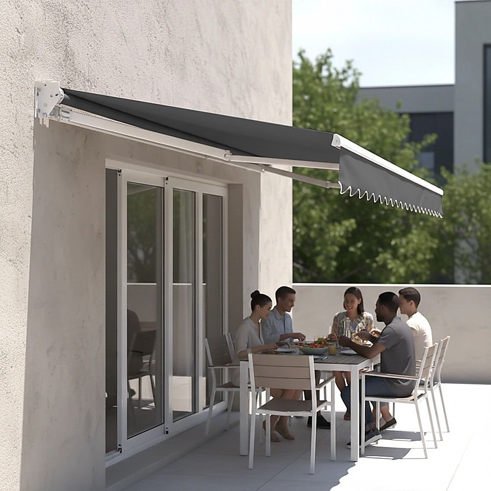 Folding Arm Awning Motorised Outdoor Retractable Sunshade Canopy Grey 5.0m x 3.0m