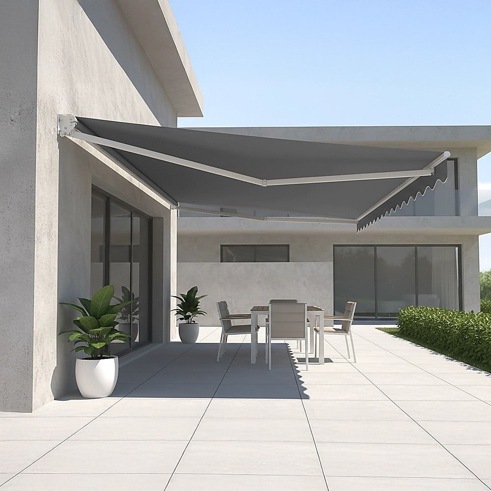 Folding Arm Awning Motorised Outdoor Retractable Sunshade Canopy Grey 5.0m x 3.0m