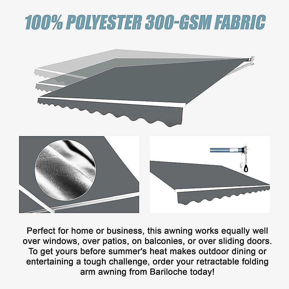 Folding Arm Awning Motorised Outdoor Retractable Sunshade Canopy Grey 5.0m x 3.0m