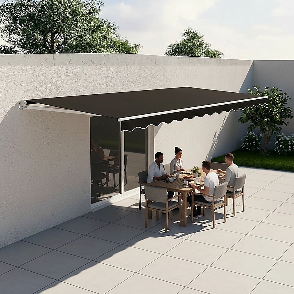 Folding Arm Awning Motorised Outdoor Retractable Sunshade Canopy Black 5.0m x 3.0m
