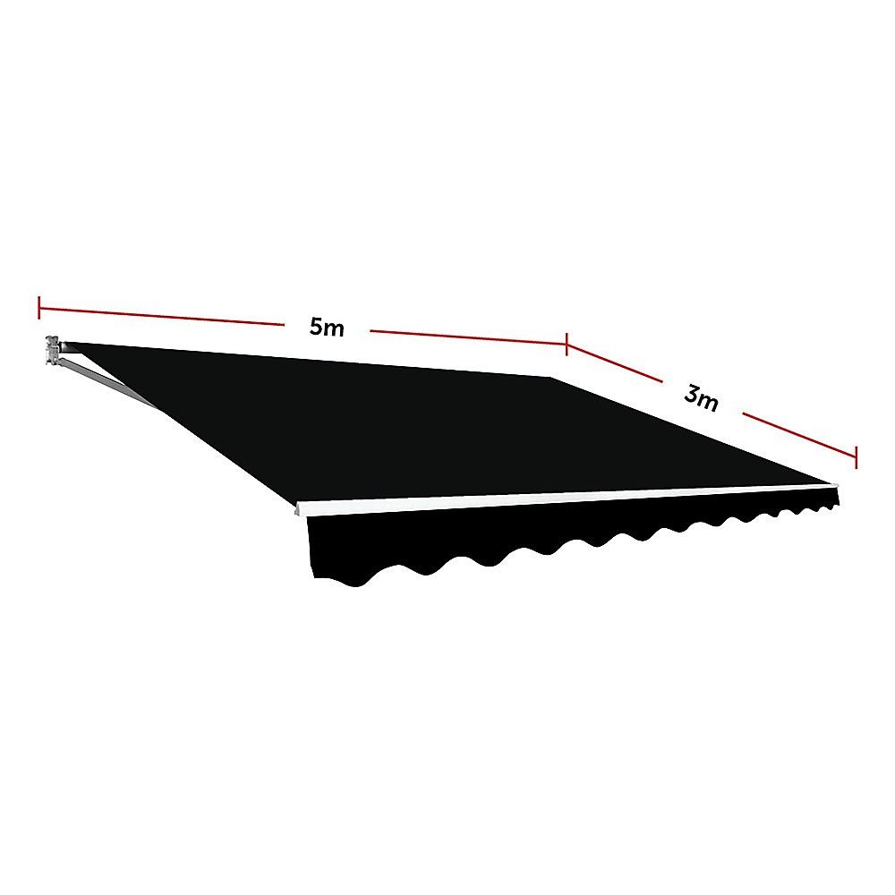 Folding Arm Awning Motorised Outdoor Retractable Sunshade Canopy Black 5.0m x 3.0m