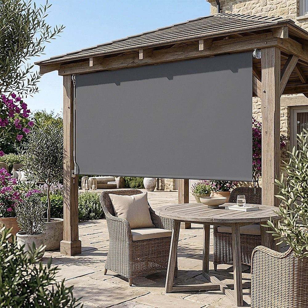 Outdoor Awning Retractable Straight Drop Roll Down Garden Patio Screen 3.0X2.5M