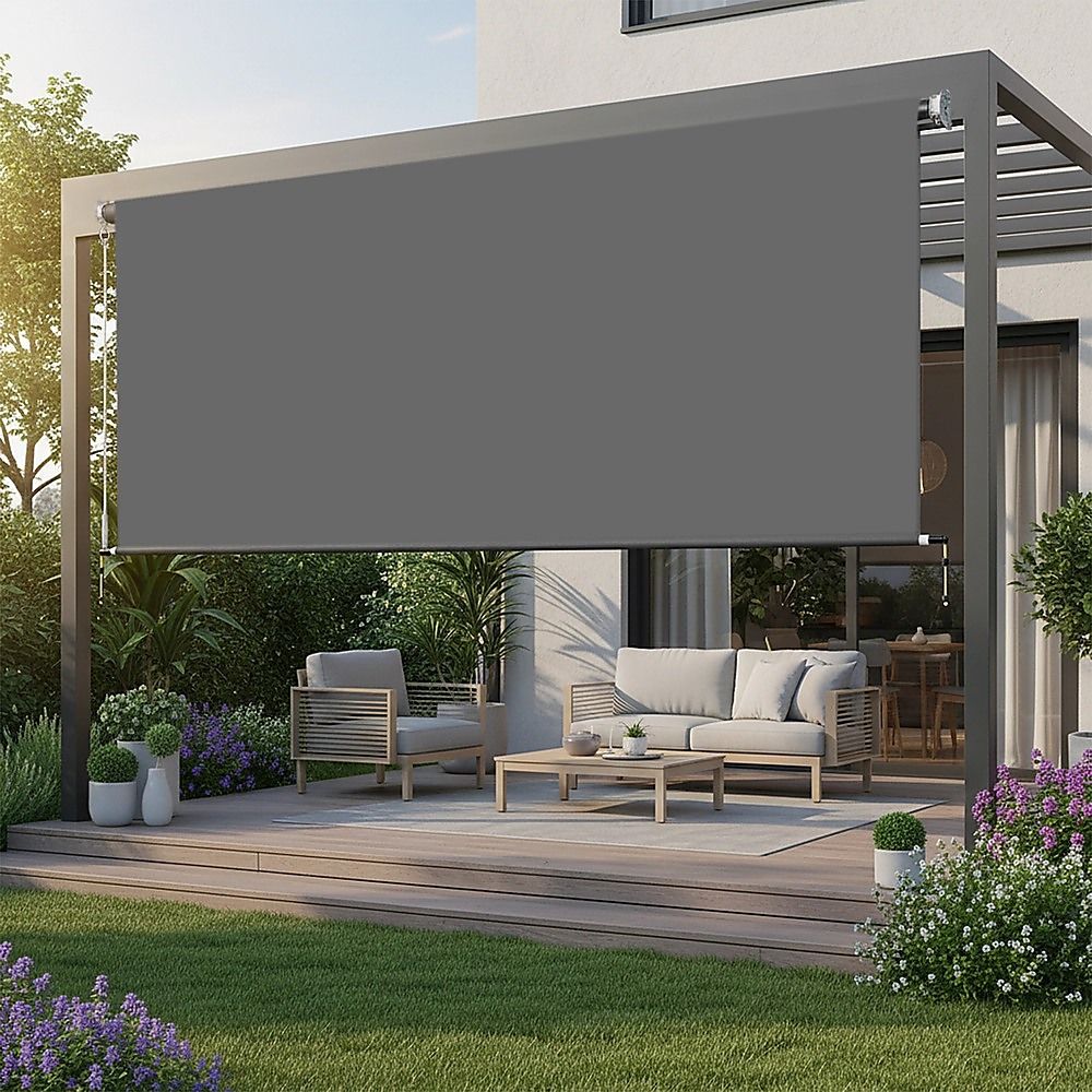 Outdoor Awning Retractable Straight Drop Roll Down Garden Patio Screen 3.0X2.5M
