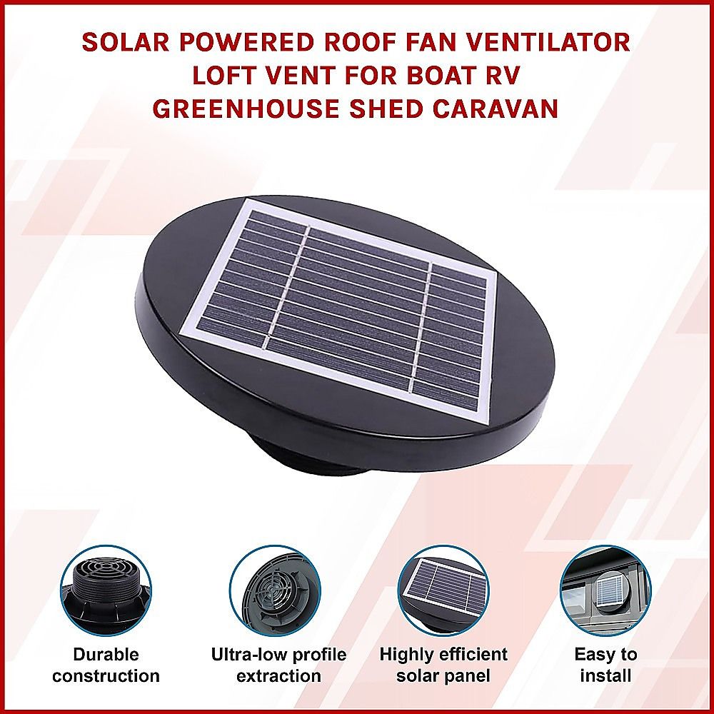 Solar Powered Roof Fan Ventilator Loft Vent for Boat RV Greenhouse Shed HomeMyGarden