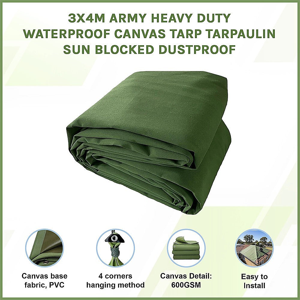 Canvas Tarp Tarpaulin Army Heavy Duty Waterproof Sun Blocked Dustproof