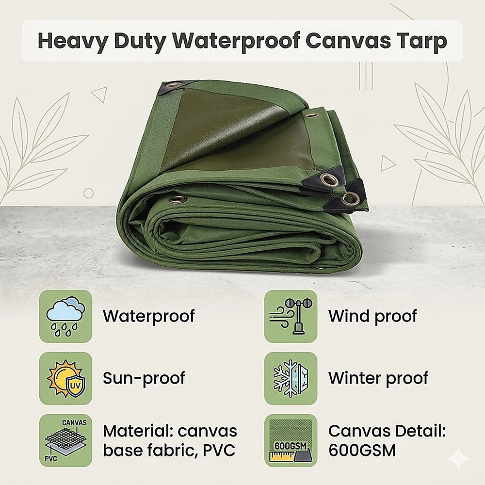 Canvas Tarp Tarpaulin 3x4M Army Heavy Duty Waterproof Sun Blocked Dustproof
