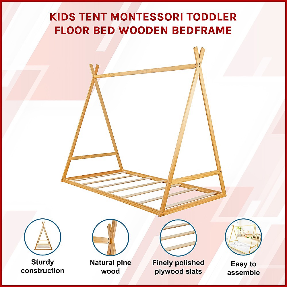 Kids Tent Montessori Toddler Floor Bed Wooden Bedframe