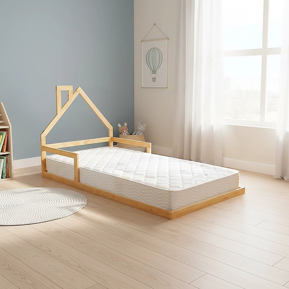 Floor Bed House Frame Pine Wood for Kids and Toddlers