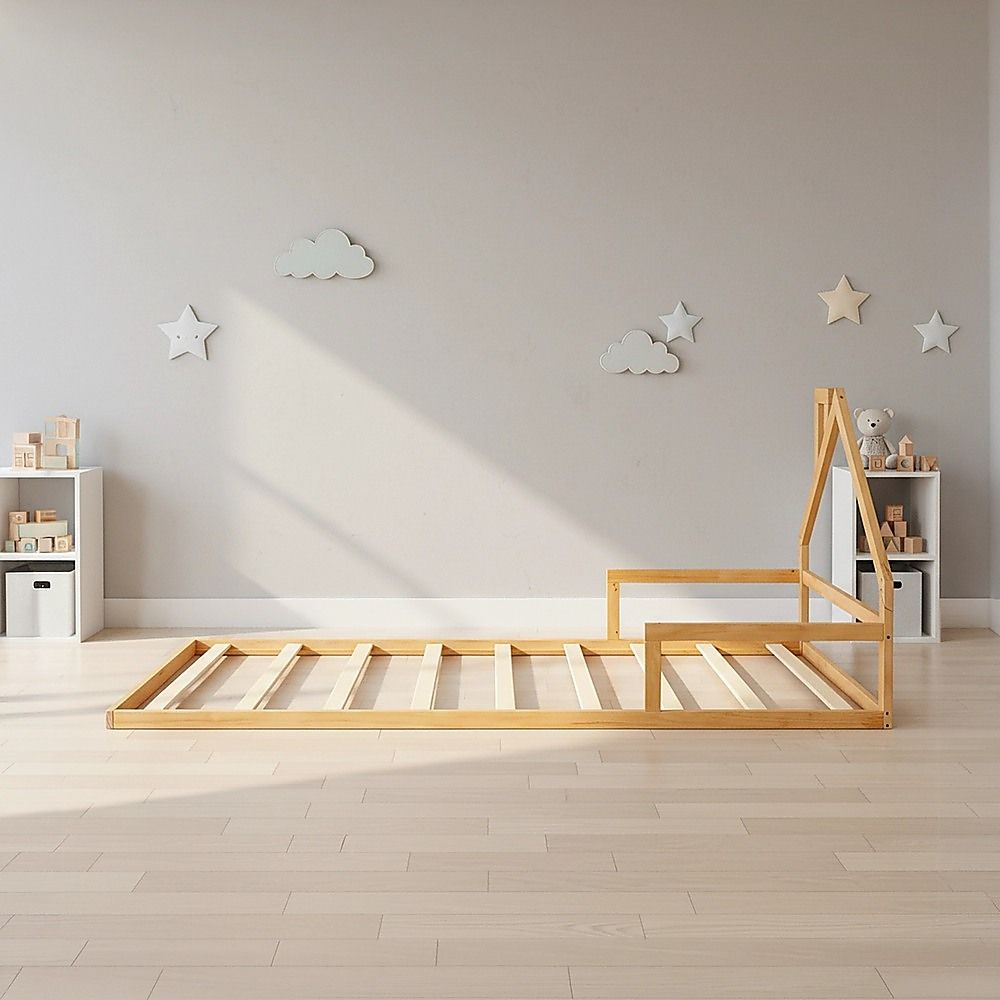 Floor Bed House Frame Pine Wood for Kids and Toddlers