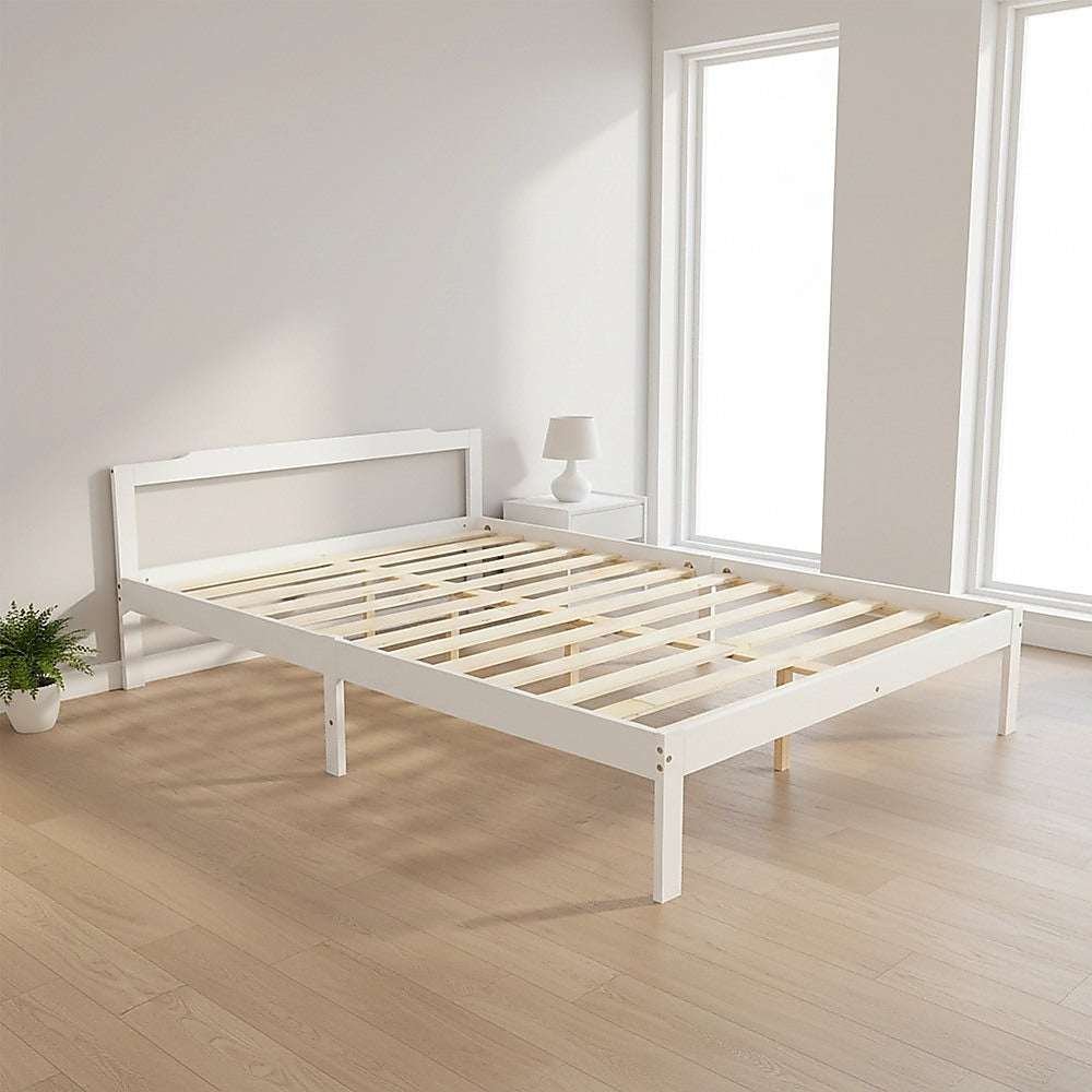Bed Frame Double Wooden Home Furniture White