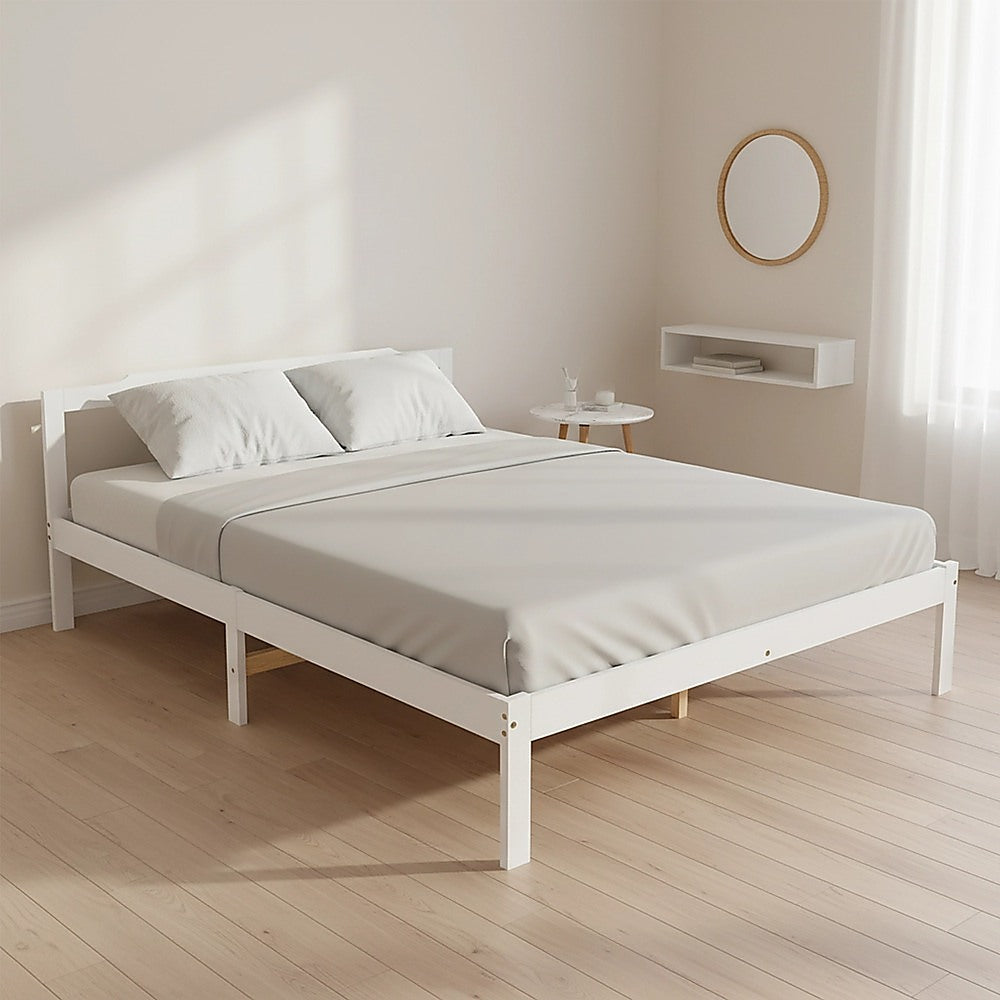 Bed Frame Double Wooden Home Furniture White