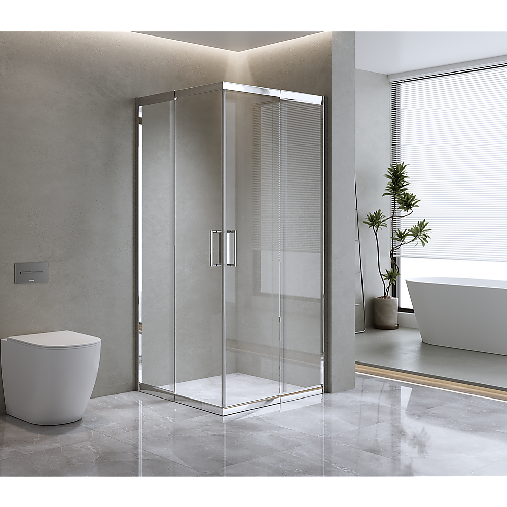 Glass Shower Screen Double Sliding Door Adjustable 900x1000mm - Chrome