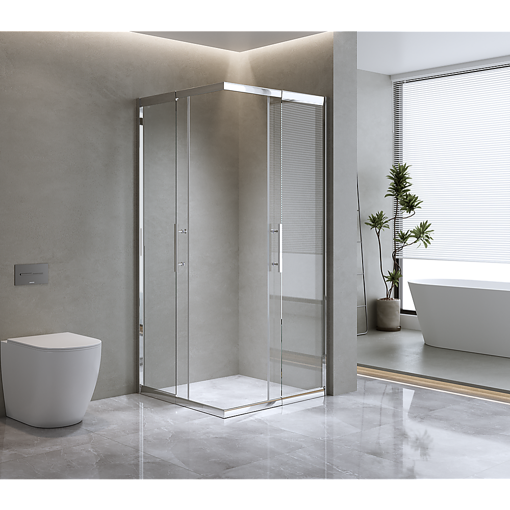 Glass Shower Screen Adjustable 1000x900mm Double Sliding Door Chrome Finish