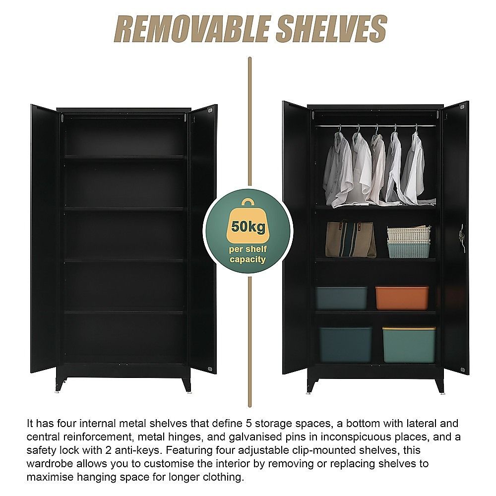 Two-Door Metal Cabinet Shelf Storage for Home Office Gym