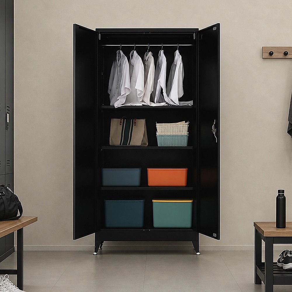 Two-Door Metal Cabinet Shelf Storage for Home Office Gym