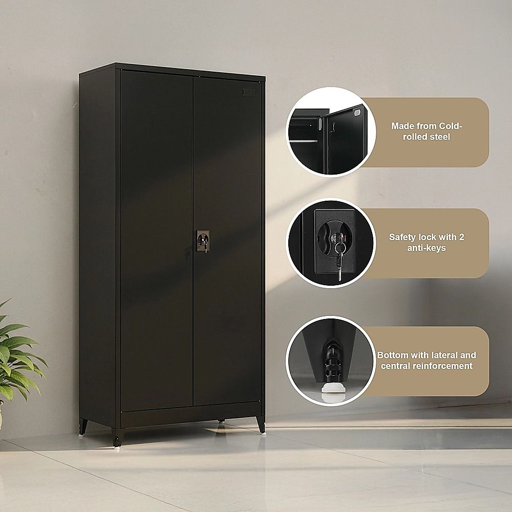 Two-Door Metal Cabinet Shelf Storage for Home Office Gym