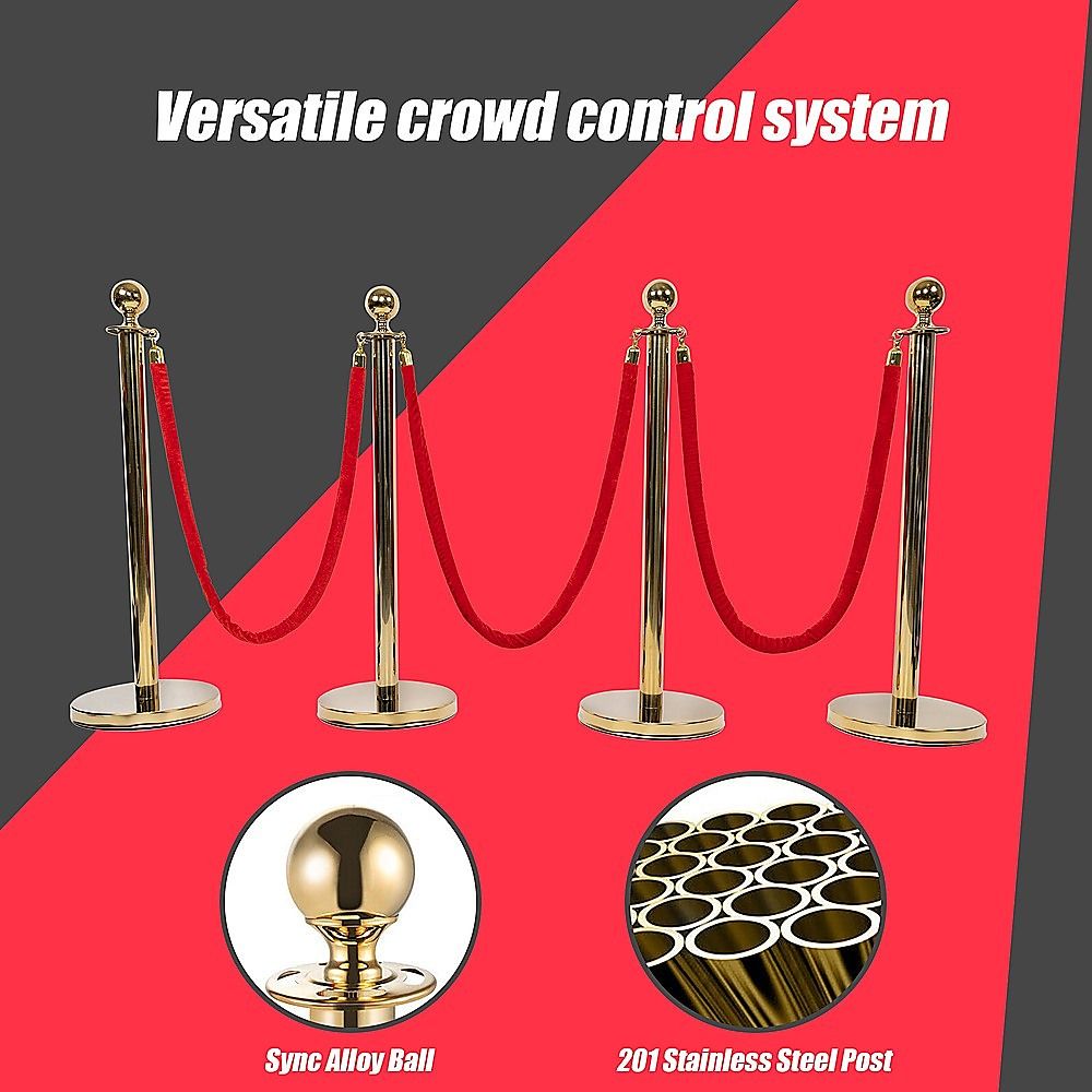 Queue Barriers 4x + 3 Ropes Exhibition Crowd Control Bollards