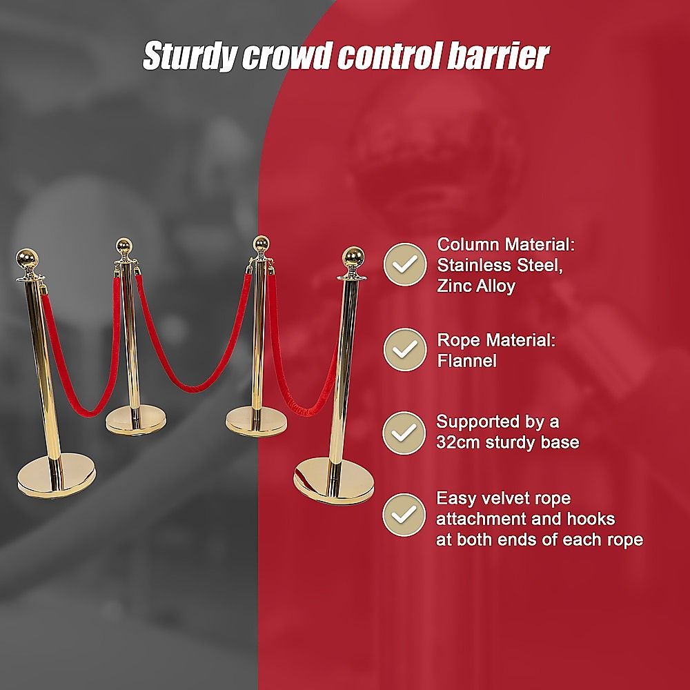 Queue Barriers 4x + 3 Ropes Exhibition Crowd Control Bollards