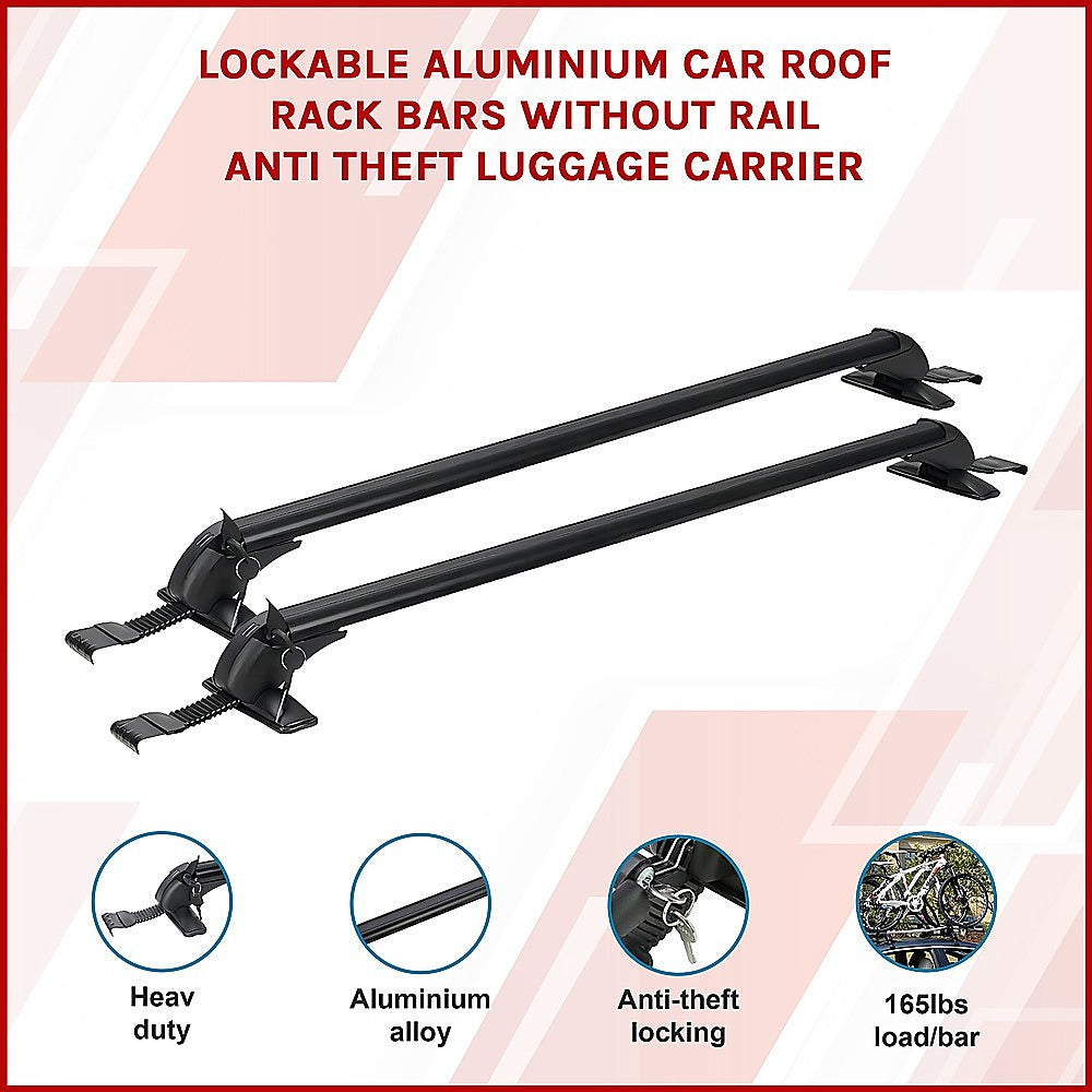 Lockable Aluminium Car Roof Rack Bars Without Rail Anti Theft Luggage Carrier