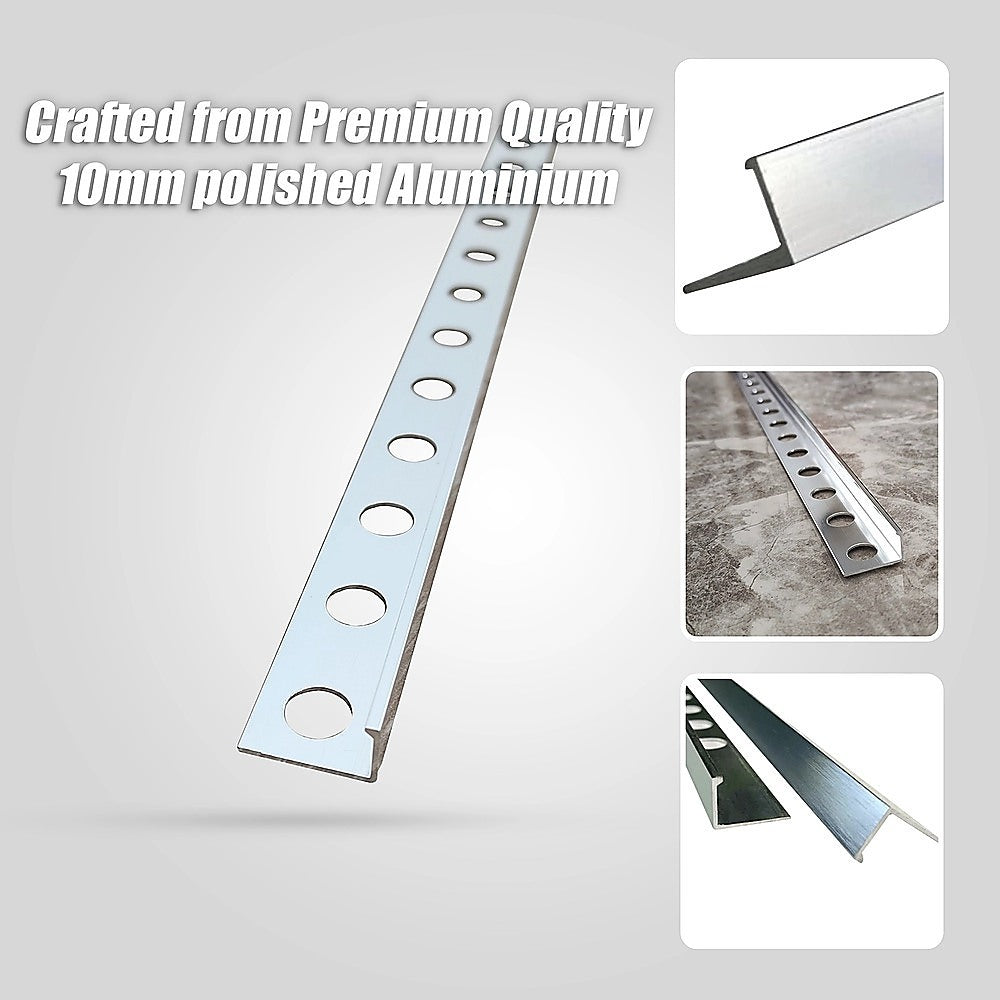 Tile Trim 10x Heavy Duty L-Shaped Edge Aluminium 10mm