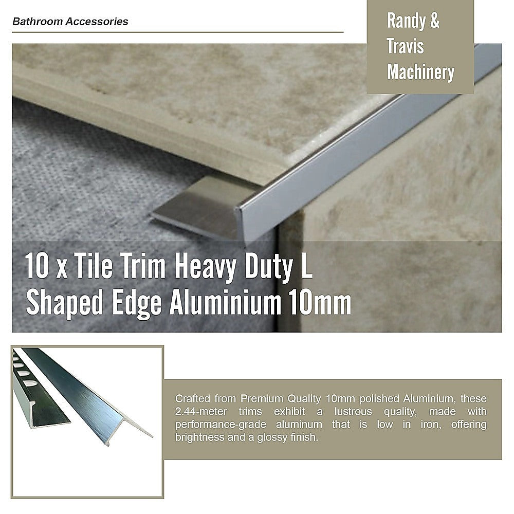Tile Trim 10x Heavy Duty L-Shaped Edge Aluminium 10mm