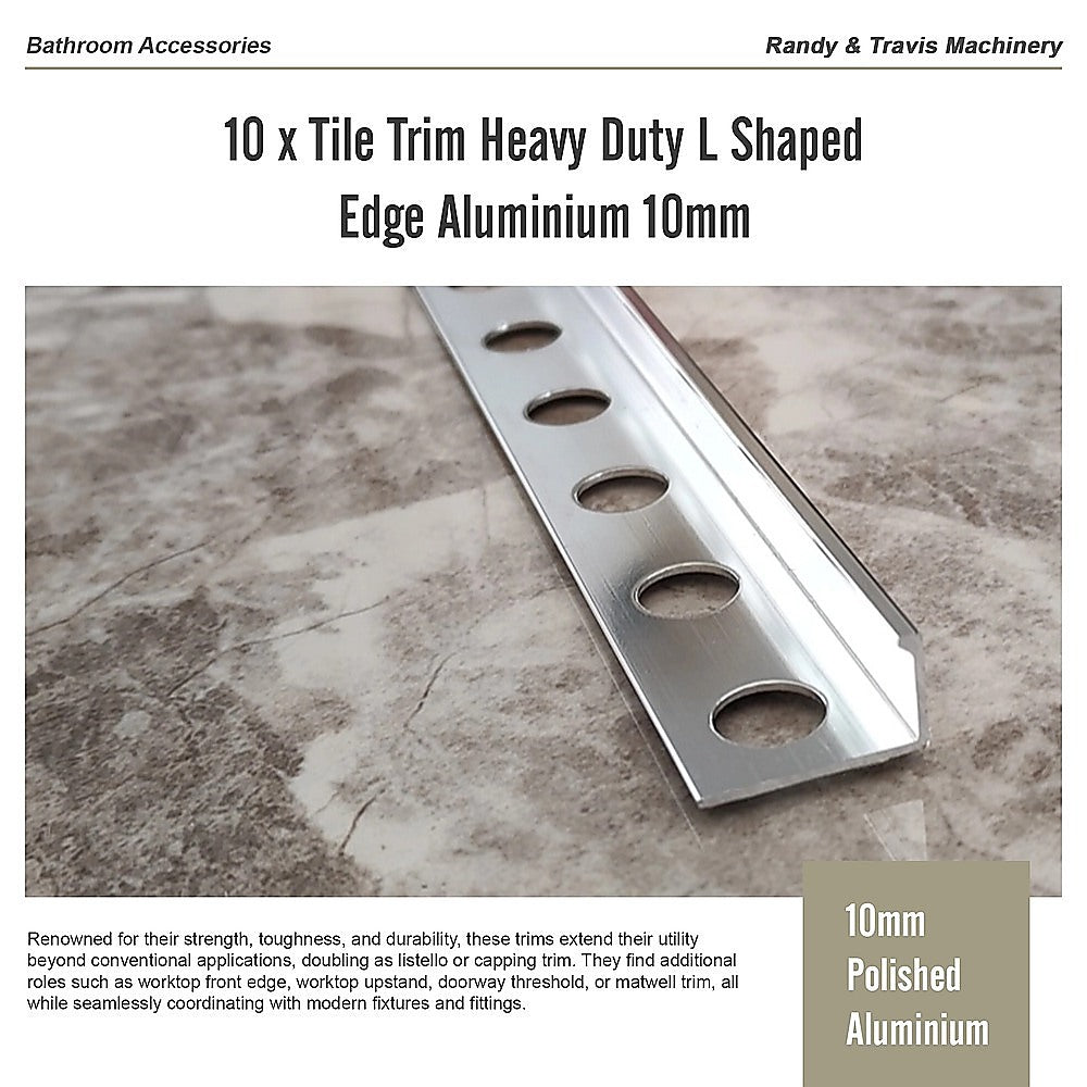 Tile Trim 10x Heavy Duty L-Shaped Edge Aluminium 10mm