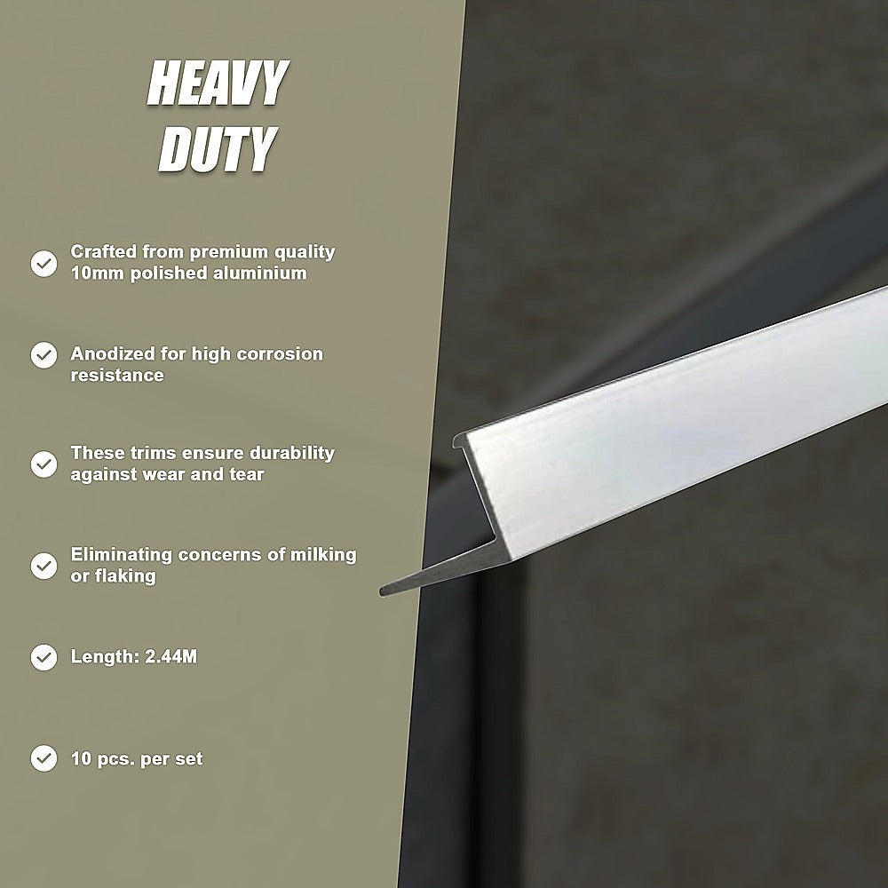 Tile Trim 10x Heavy Duty L-Shaped Edge Aluminium 10mm